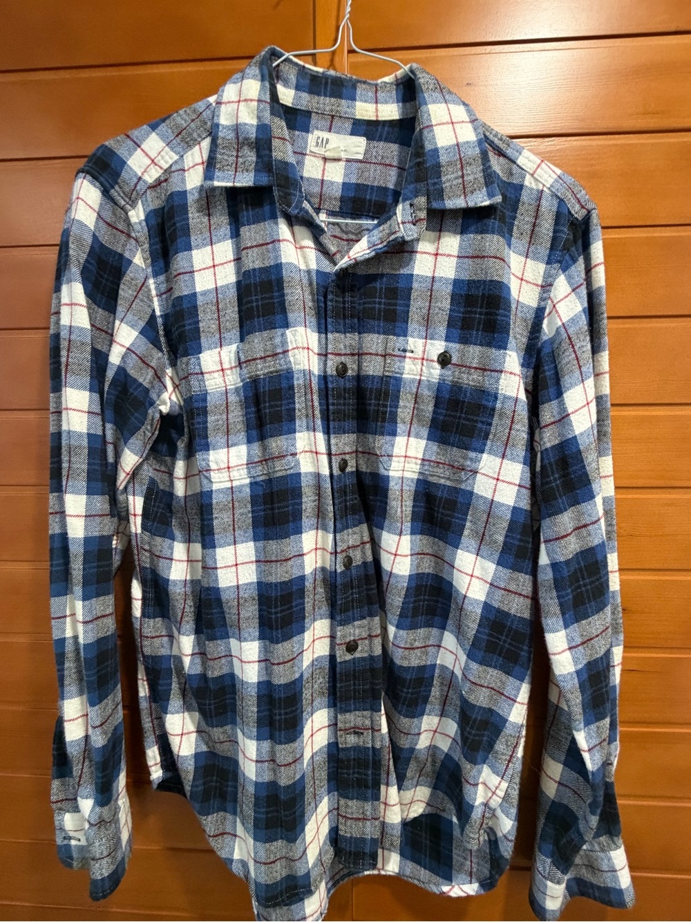 GAP Men's Blue Black and White Plaid flannel Button-Down Shirt M